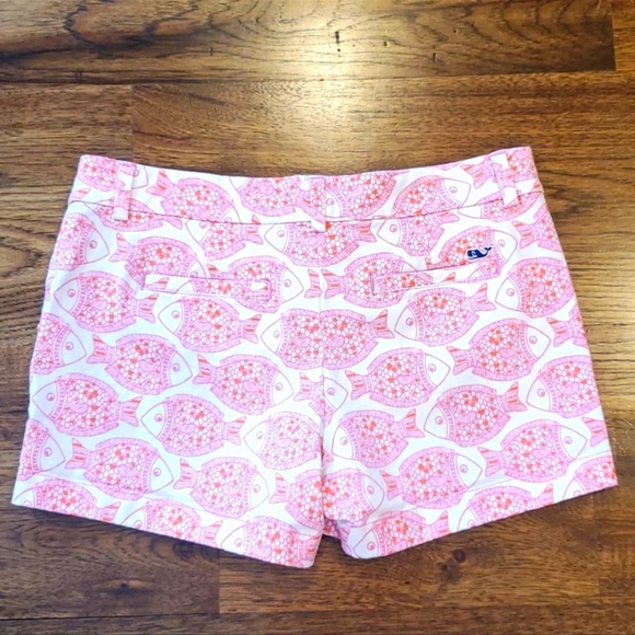 Girls Vineyard Vines pink fish print chino shorts size 14 - Picture 4 of 4
